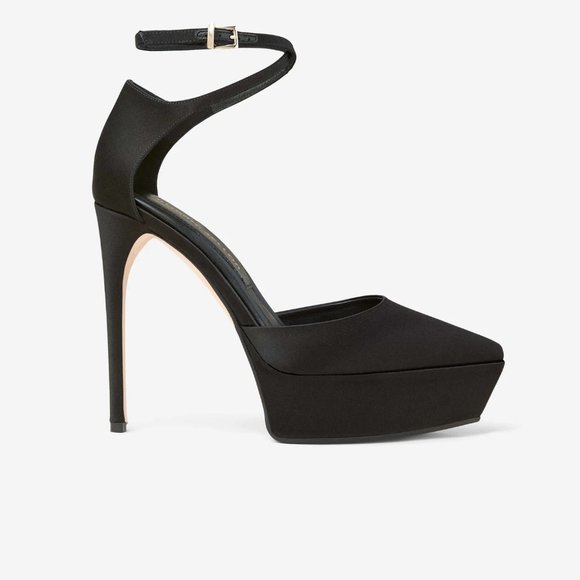 Tamara Mellon High Point Black Satin Heels | Size 40.5 (fits size 41) - Picture 1 of 11